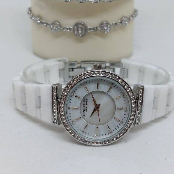 Anne Klein 12/2275SVST Women's 30mm White Ceramic Watch & Bracelet Set - Picture 5 of 12